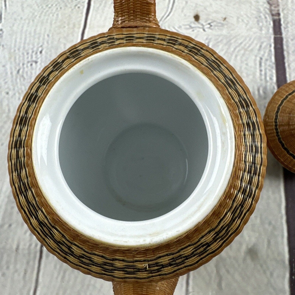RARE!‎ VINTAGE QING DYNASTY BAMBOO WEAVE OVER PORCELAIN PANDA TEA SET EXCELLENT! - Picture 5 of 13